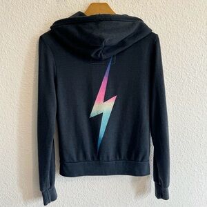 Aviator Nation Black Hoodie with Multicolor Lightning Bolt